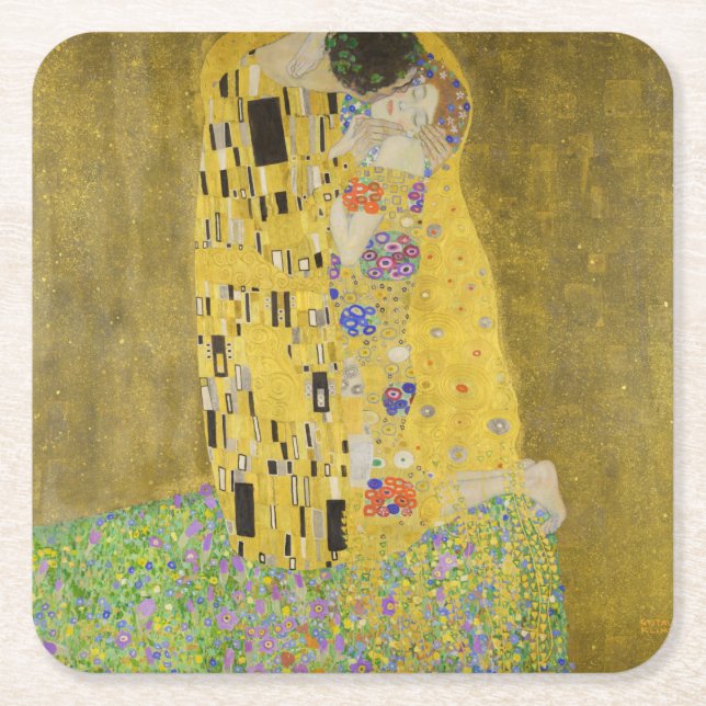 Posavasos Cuadrado De Papel Gustav Klimt - El beso (Anverso)