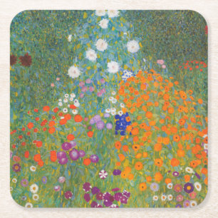Posavasos Cuadrado De Papel Gustav Klimt Flor Jardín Naturaleza