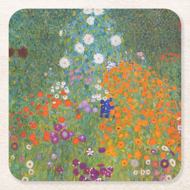 Posavasos Cuadrado De Papel Gustav Klimt Flor Jardín Naturaleza (Anverso)