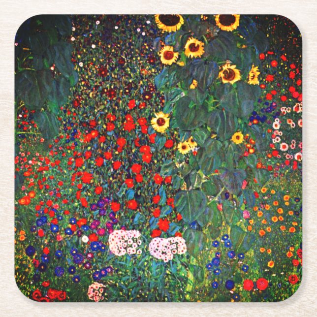Posavasos Cuadrado De Papel Gustav Klimt Flower Garden (Anverso)