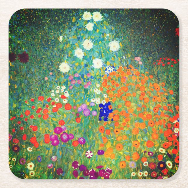 Posavasos Cuadrado De Papel Gustav Klimt Flower Garden (Anverso)