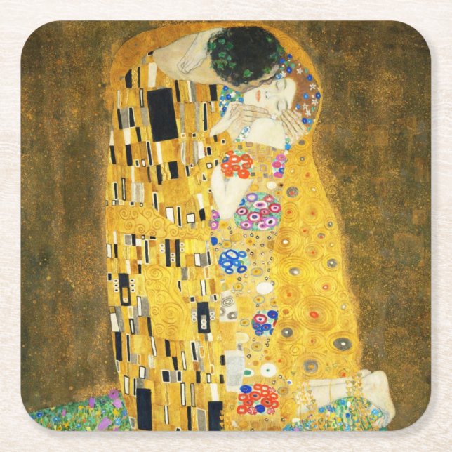Posavasos Cuadrado De Papel Gustav Klimt La Pintura Art Nouveau del Kiss (Anverso)