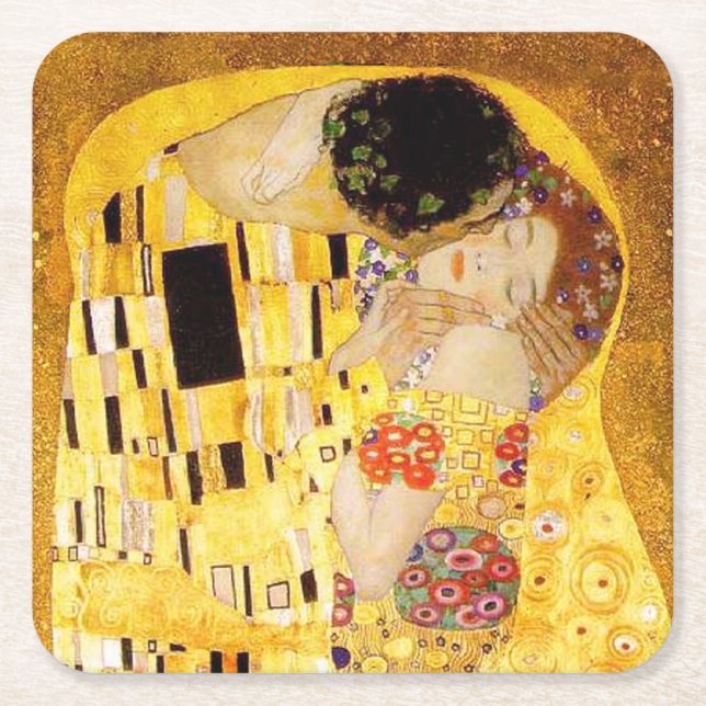 Posavasos Cuadrado De Papel Gustav Klimt La Pintura Clásica Del Beso (Anverso)
