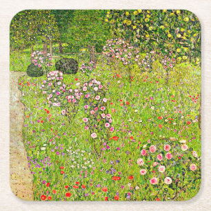 Posavasos Cuadrado De Papel Gustav Klimt Orchard con Rosas