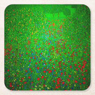 Posavasos Cuadrado De Papel Gustav Klimt Poppy Field