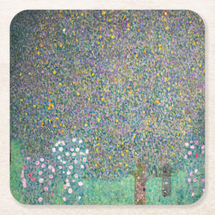 Posavasos Cuadrado De Papel Gustav Klimt - Rosales bajo los árboles