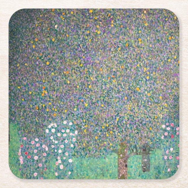 Posavasos Cuadrado De Papel Gustav Klimt - Rosebushes bajo los árboles (Anverso)