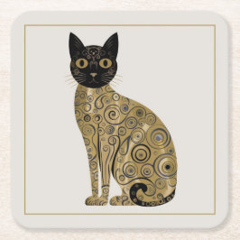 Posavasos Cuadrado De Papel Gustav Klimt Style Black Cat Art
