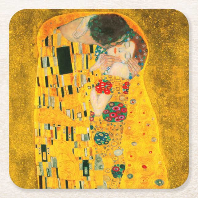 Posavasos Cuadrado De Papel Gustav Klimt The Kiss (Anverso)