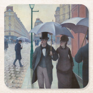 Posavasos Cuadrado De Papel Gustave Caillebotte - Calle de París; Día lluvioso