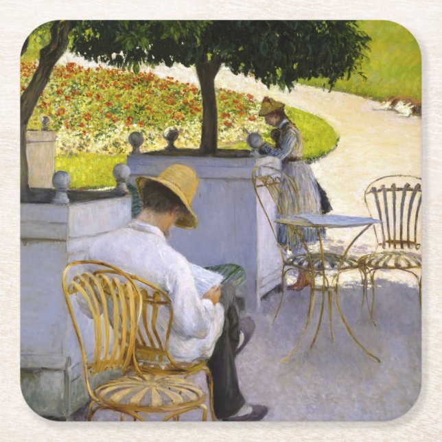 Posavasos Cuadrado De Papel Gustave Caillebotte - Los árboles Naranjas (Anverso)