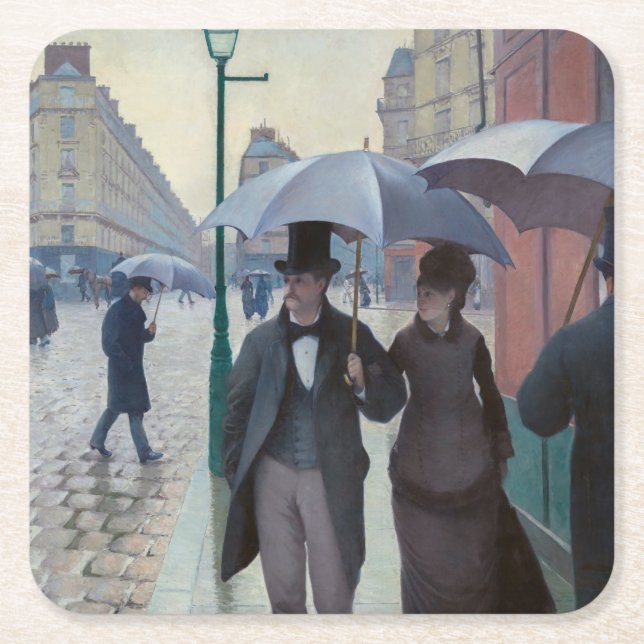 Posavasos Cuadrado De Papel Gustave Caillebotte - Paris Street; Rainy Day (Anverso)