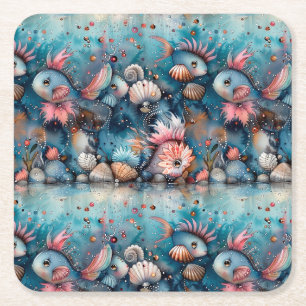 Posavasos Cuadrado De Papel Habitantes divertidos de peces de mar jabonoso