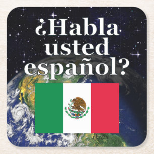 Posavasos Cuadrado De Papel ¿Hablas español? Bandera y Tierra