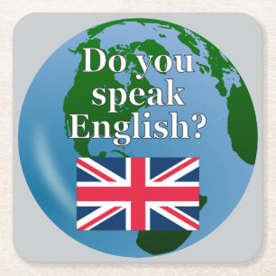 Posavasos Cuadrado De Papel "¿Hablas inglés?" en inglés. Bandera y globo