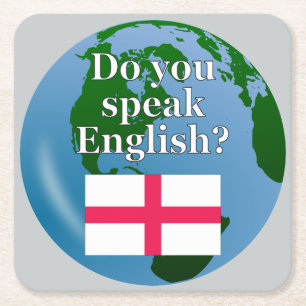 Posavasos Cuadrado De Papel "¿Hablas inglés?" en inglés. Bandera y globo