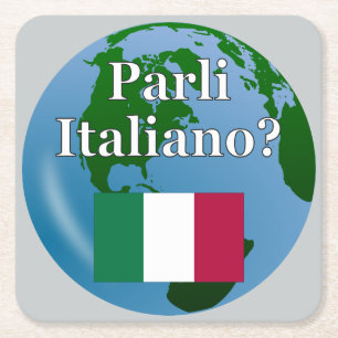 Posavasos Cuadrado De Papel ¿Hablas italiano en italiano? Bandera y globo