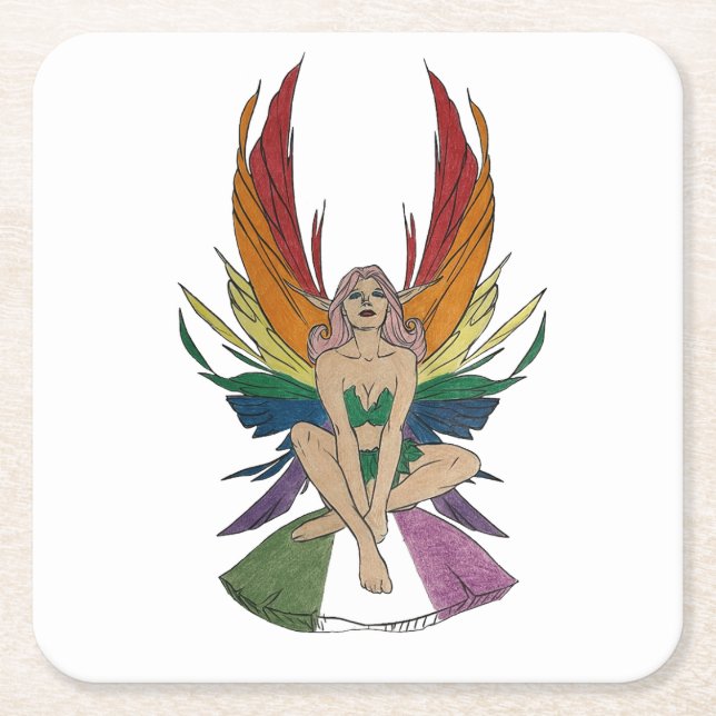 Posavasos Cuadrado De Papel Hada Genderqueer (Anverso)