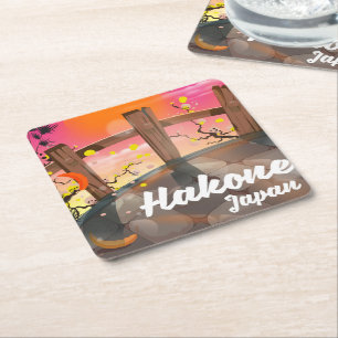 Posavasos Cuadrado De Papel Hakone japón florece poster.