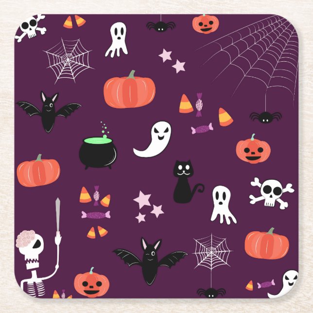 Posavasos Cuadrado De Papel Halloween (Anverso)