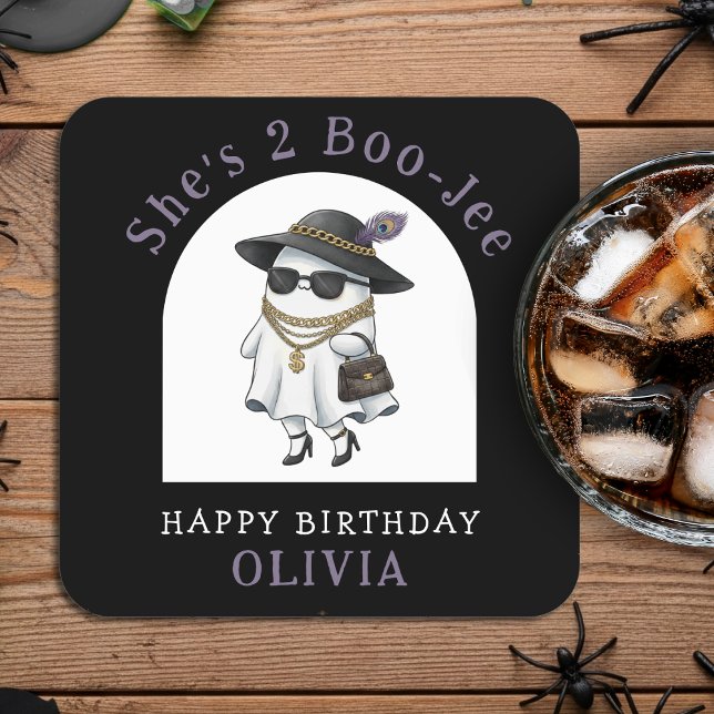 Posavasos Cuadrado De Papel Halloween 2º cumpleaños Fiesta Ghost Two Boujee (Halloween 2nd Birthday Party Ghost Two Boujee Square Paper Coaster
)