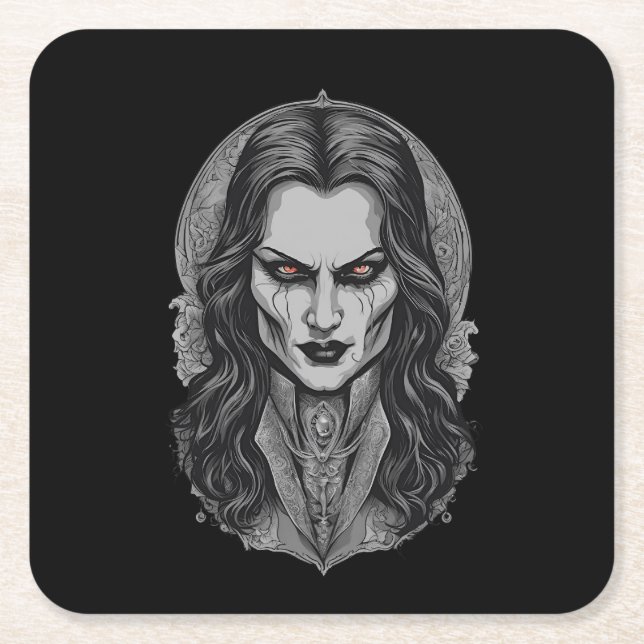 Posavasos Cuadrado De Papel Halloween 3 vampiro, horror, vampiro aterrador, (Anverso)