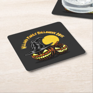 Posavasos Cuadrado De Papel Halloween Añadir nombre de familia Año Personaliza