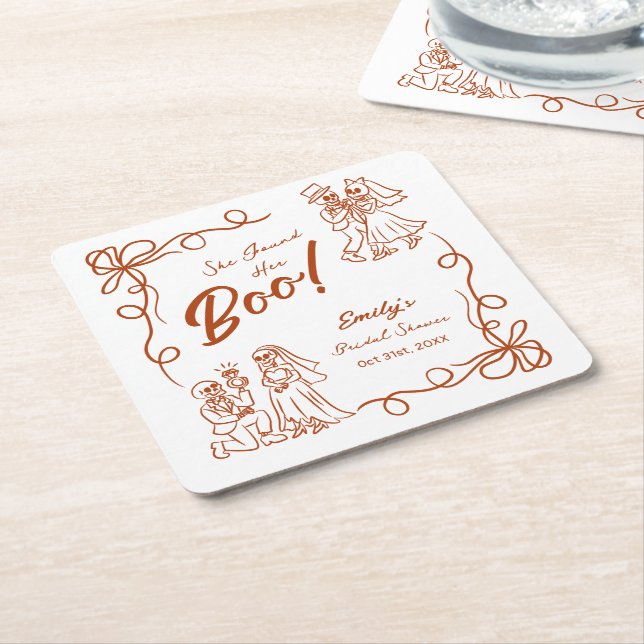 Posavasos Cuadrado De Papel Halloween Bridal Shower (En perspectiva)