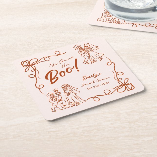 Posavasos Cuadrado De Papel Halloween Bridal Shower (En perspectiva)