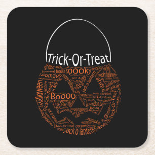 Posavasos Cuadrado De Papel Halloween Calabaza Tipografía Naranja espeluznante