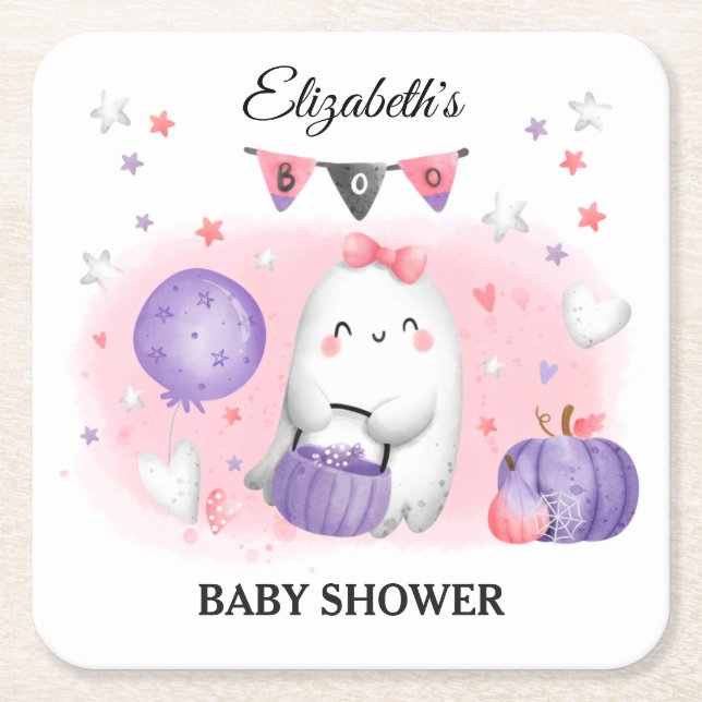 Posavasos Cuadrado De Papel Halloween Chica de Baby Shower Cuidad de papel (Anverso)