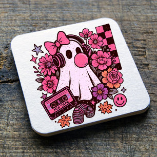 Posavasos Cuadrado De Papel Halloween, Chica de Fantasma Retro Estética Bubble