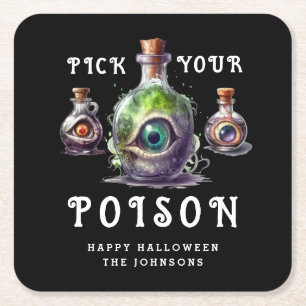 Posavasos Cuadrado De Papel Halloween Cocktail Fiesta elige tu veneno