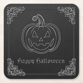 Posavasos Cuadrado De Papel Halloween con linterna de Jack O'