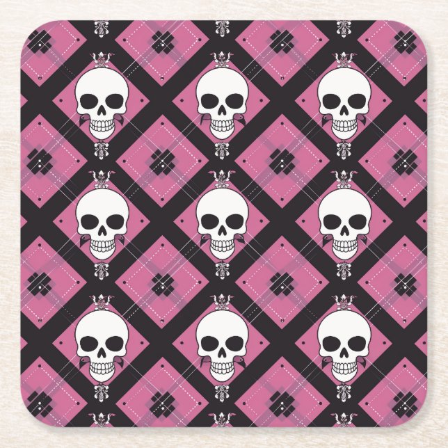 Posavasos Cuadrado De Papel Halloween: Cute rosado de la mancha al cuello (Anverso)