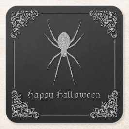 Posavasos Cuadrado De Papel Halloween de araña plateada