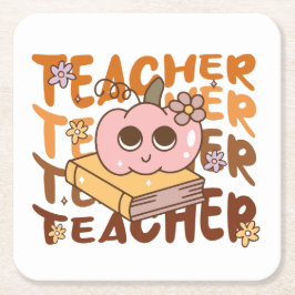 Posavasos Cuadrado De Papel Halloween de calabaza de profesores de retro lindo