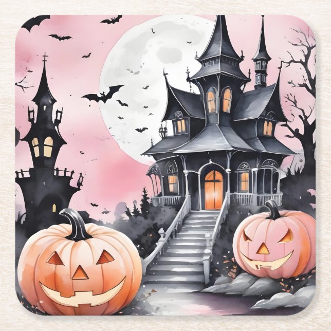 Posavasos Cuadrado De Papel Halloween de luna llena (Anverso)
