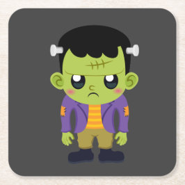 Posavasos Cuadrado De Papel Halloween de Monstruo Frankenstein Verde