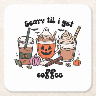 Posavasos Cuadrado De Papel Halloween del café espeluznante - Da miedo hasta q