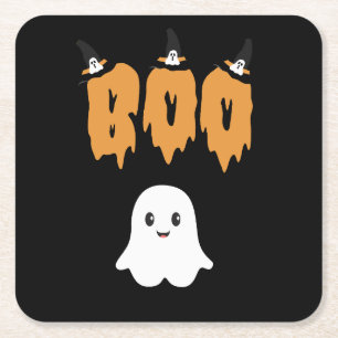 Posavasos Cuadrado De Papel Halloween del fantasma negro Naranja