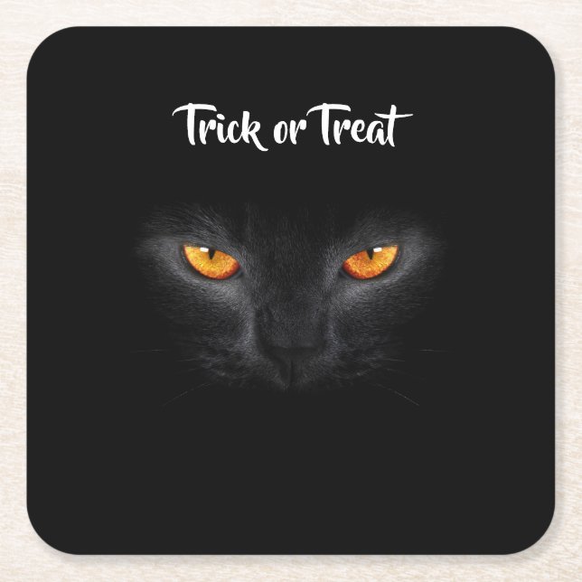 Posavasos Cuadrado De Papel Halloween del gato negro (Anverso)
