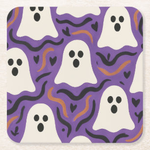 Posavasos Cuadrado De Papel Halloween del patrón fantasma