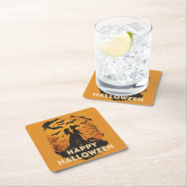 Posavasos Cuadrado De Papel Halloween-Duo im Mondlicht