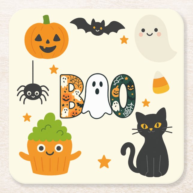 Posavasos Cuadrado De Papel Halloween editable - Bash de pequeños monstruos - (Anverso)