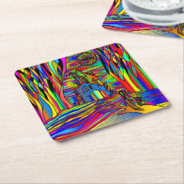 Posavasos Cuadrado De Papel Halloween embrujado casa temerosa Resumen colorido