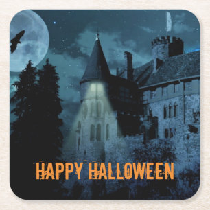 Posavasos Cuadrado De Papel Halloween en la mansión del Gótico de Hauned