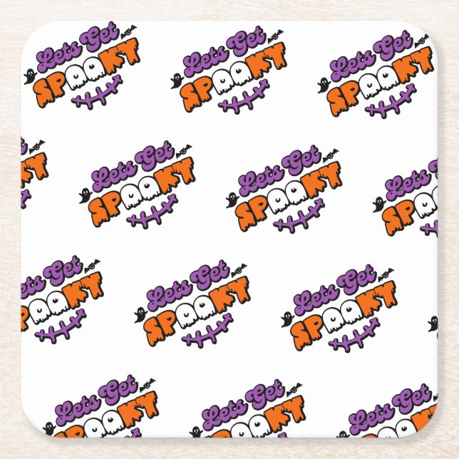 Posavasos Cuadrado De Papel Halloween encantados: Halloween Hauntings Let's Ge (Anverso)