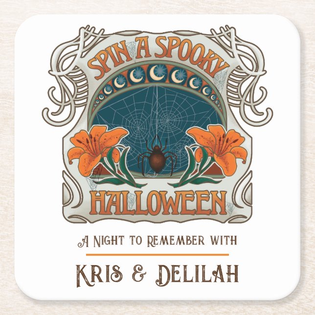 Posavasos Cuadrado De Papel Halloween fantasmal, personalizado (Anverso)
