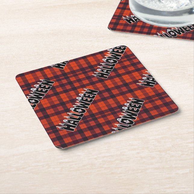 Posavasos Cuadrado De Papel Halloween Ghost Candle Lettering (En perspectiva)